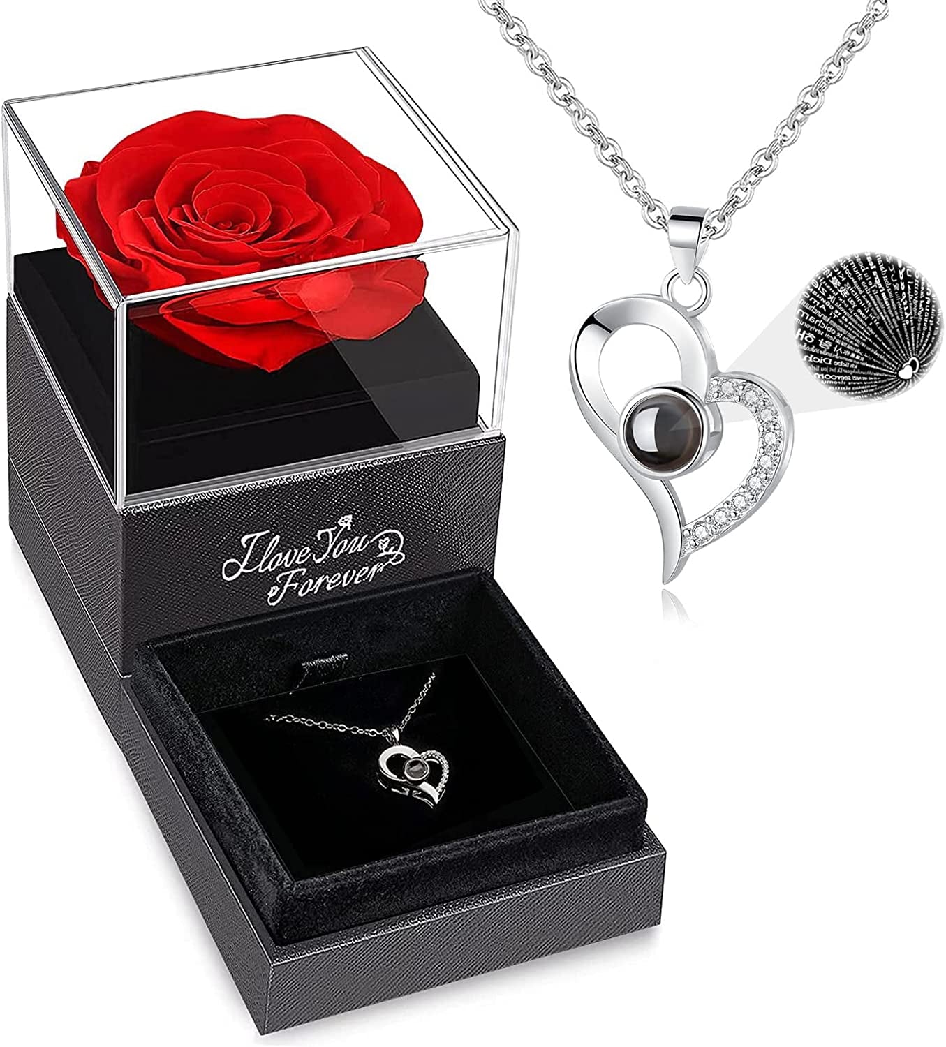 Preserved Real Rose with I Love You Necklace | Valentine's Day Gift Ideas for Her